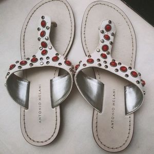 Embellished White Leather Sandals